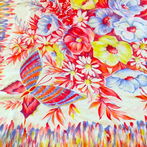 VTG 10 Momme Brico Pure Silk Floral Butterfly Print Scarf - Picture 7 of 13